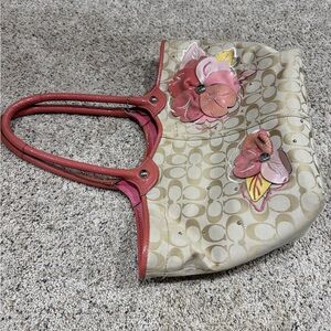 Coach Beige and Pink Floral Tote